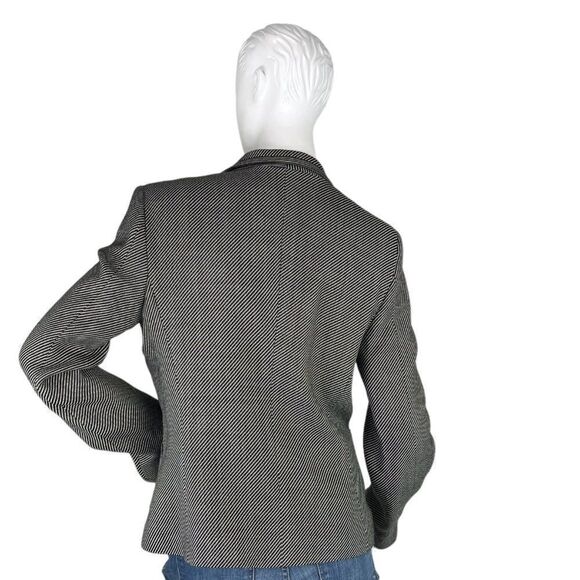 Max Mara Black & White Wool, Silk Two Button Woven Blazer Pink Lining Size 12 - Picture 6 of 12
